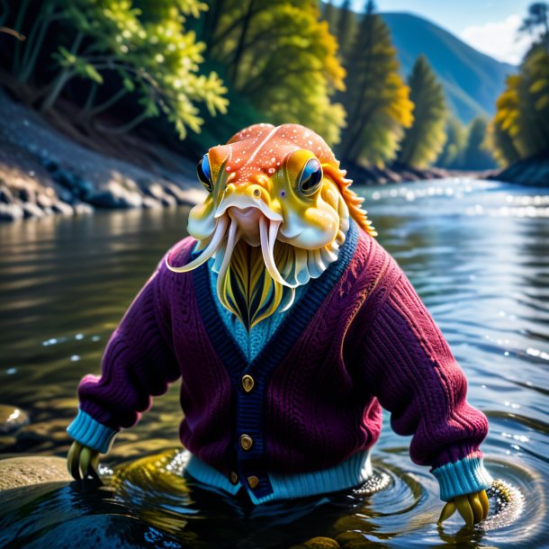 Image of a cuttlefish in a sweater in the river