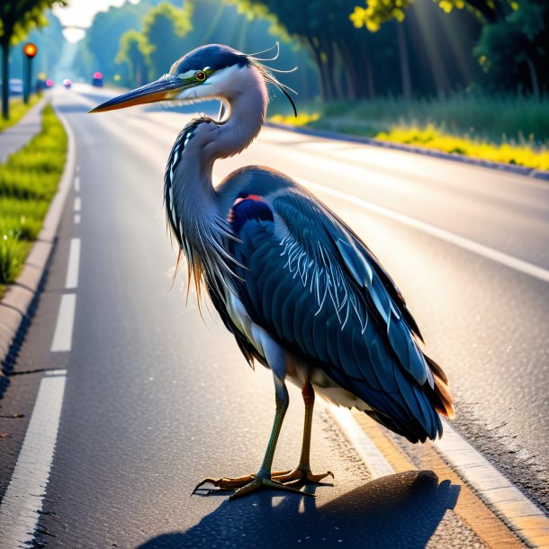 Pic d'un héron dans une jupe sur la route