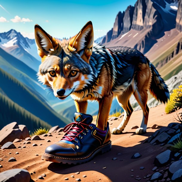 Picture of a jackal in a shoes in the mountains