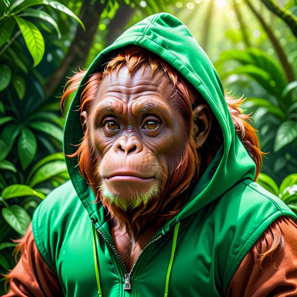 Image of a orangutan in a green hoodie