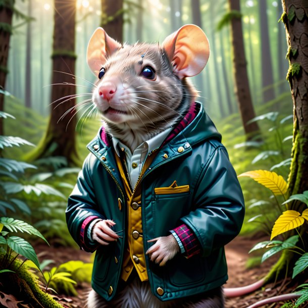 Pic d'un rat dans une veste dans la forêt