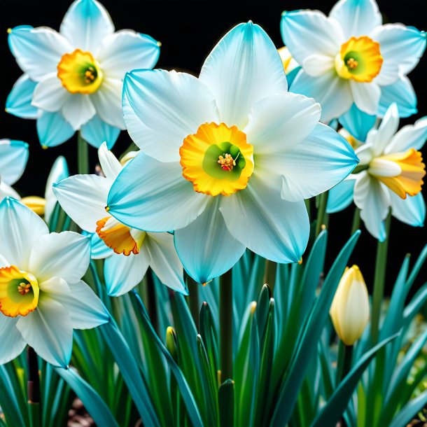 "photo of a cyan narcissus, white"