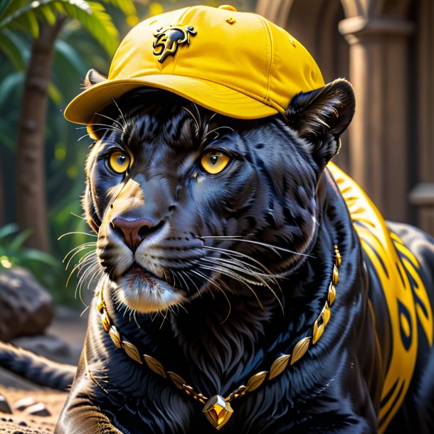 Image of a panther in a yellow cap