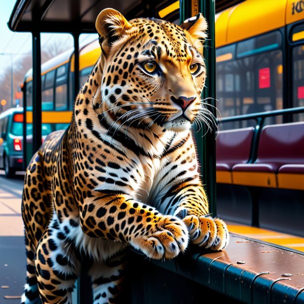 Drawing of a leopard in a gloves on the bus stop