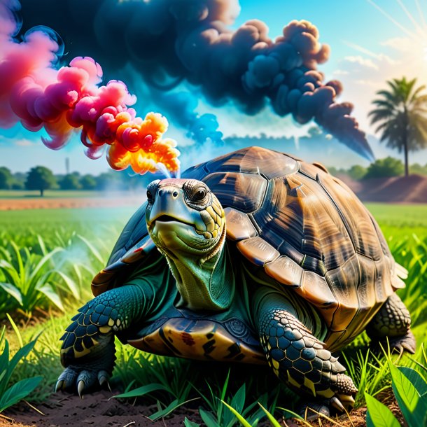 Pic of a smoking of a tortoise on the field