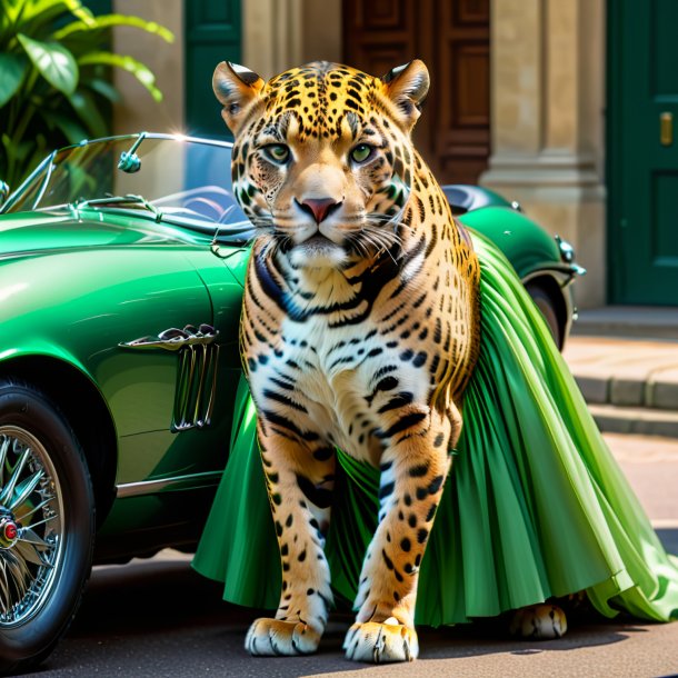 Foto de un jaguar en una falda verde