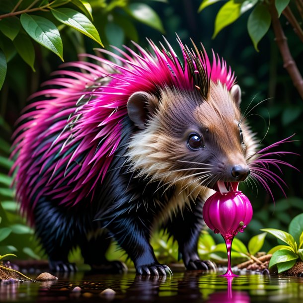 Image of a fuchsia drinking porcupine