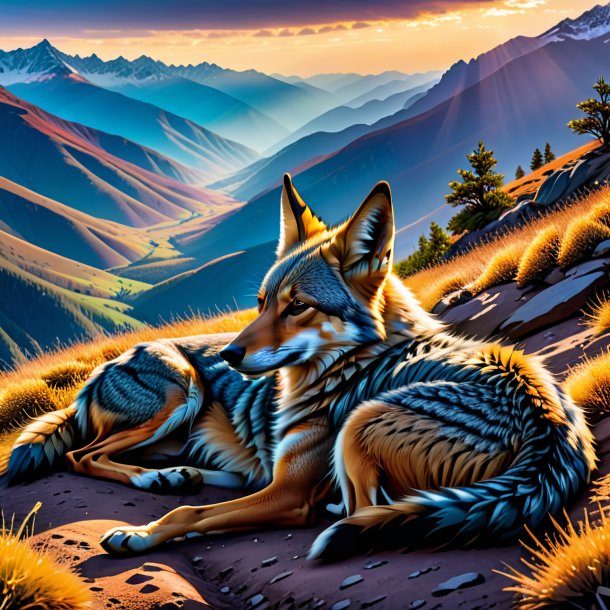 Picture of a sleeping of a jackal in the mountains