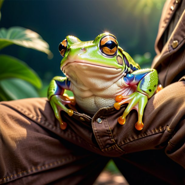 Photo of a frog in a brown jeans