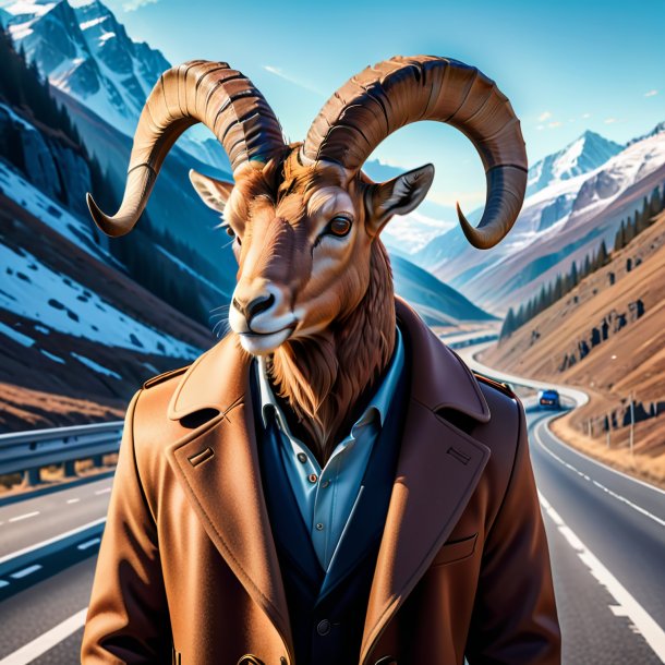 Illustration of a ibex in a coat on the highway