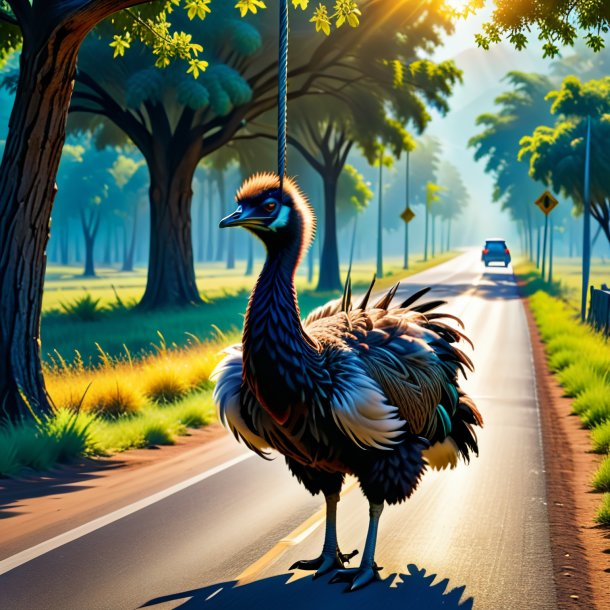 Picture of a swinging on a swing of a emu on the road