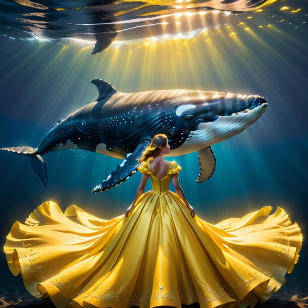 Foto de una ballena con un vestido amarillo