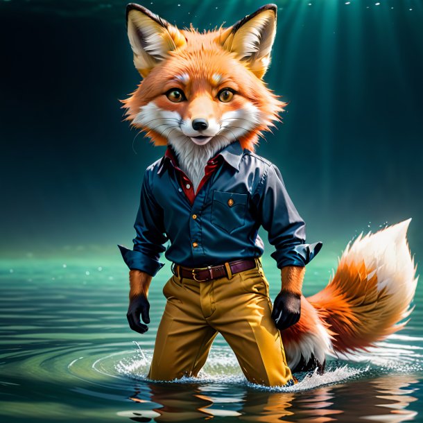 Image of a fox in a trousers in the water