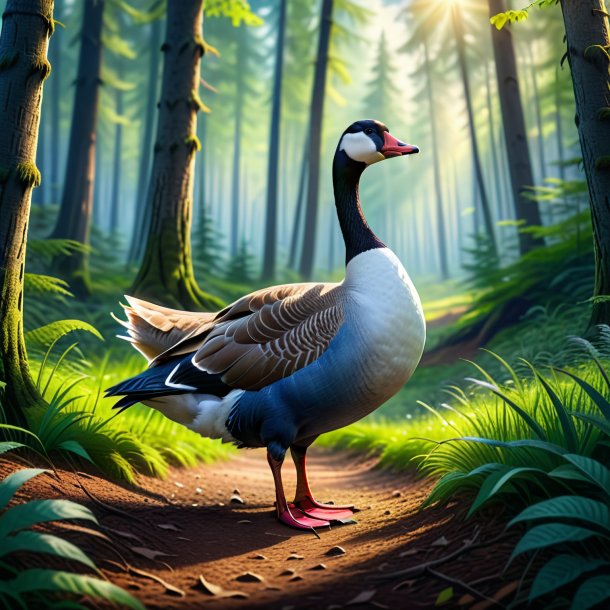 Image of a goose in a jeans in the forest