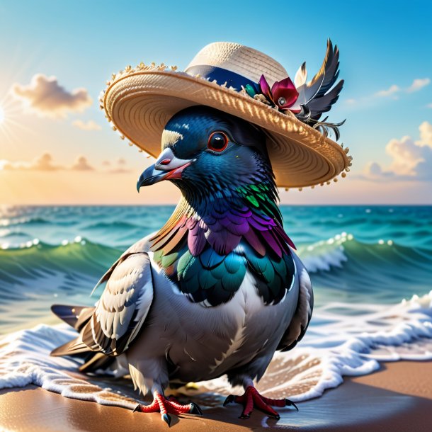 Image of a pigeon in a hat in the sea