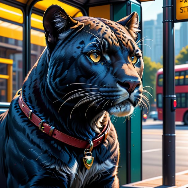 Drawing of a panther in a belt on the bus stop