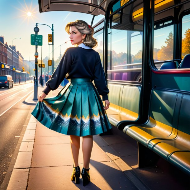 Image of a pike in a skirt on the bus stop