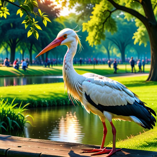 Foto de um beber de uma cegonha no parque