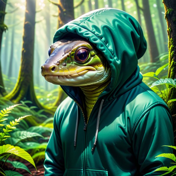 Image of a eel in a hoodie in the forest