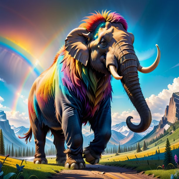 Photo of a mammoth in a jeans on the rainbow