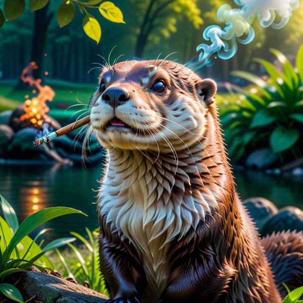 Photo of a smoking of a otter in the park