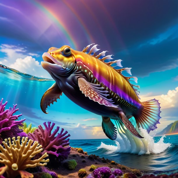 Picture of a jumping of a cuttlefish on the rainbow