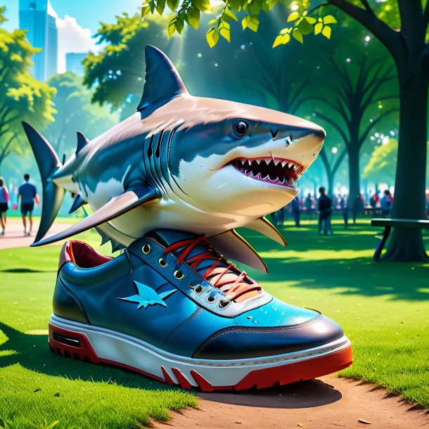 Pic of a shark in a shoes in the park