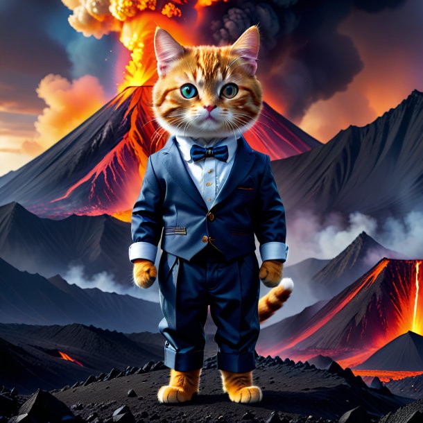 Image of a cat in a trousers in the volcano