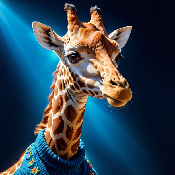 Image d'une girafe dans un pull bleu