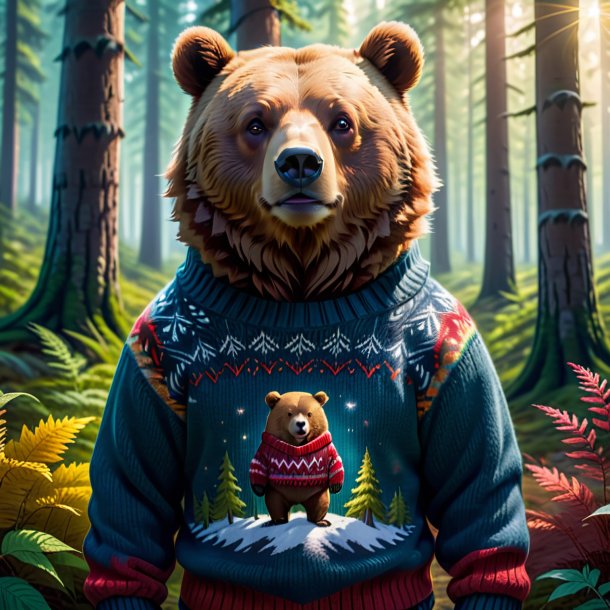 Image of a bear in a sweater in the forest