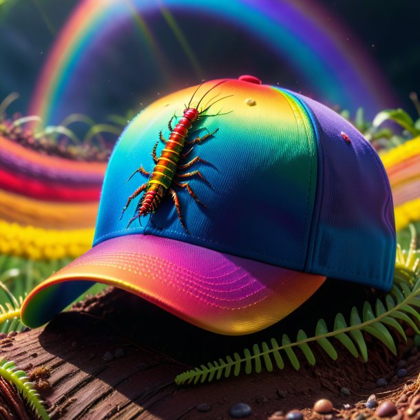 Pic d'un centipede dans une casquette sur l'arc-en-ciel