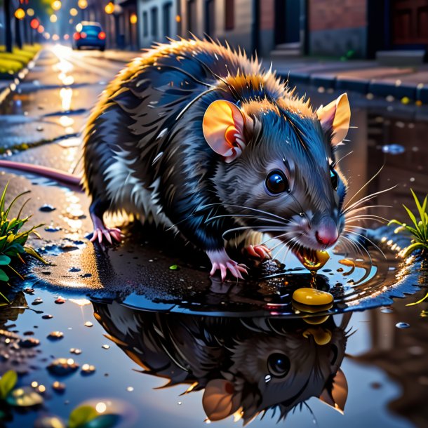 Image of a eating of a rat in the puddle