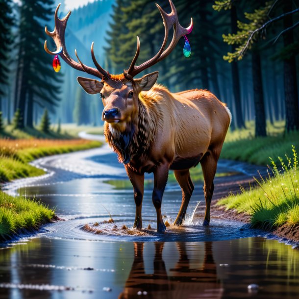 Pic of a elk in a cap in the puddle