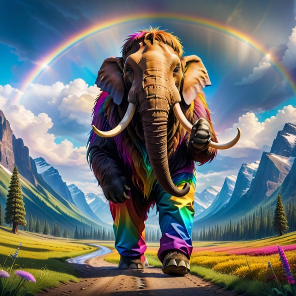 Foto de un mamut en un pantalón en el arco iris