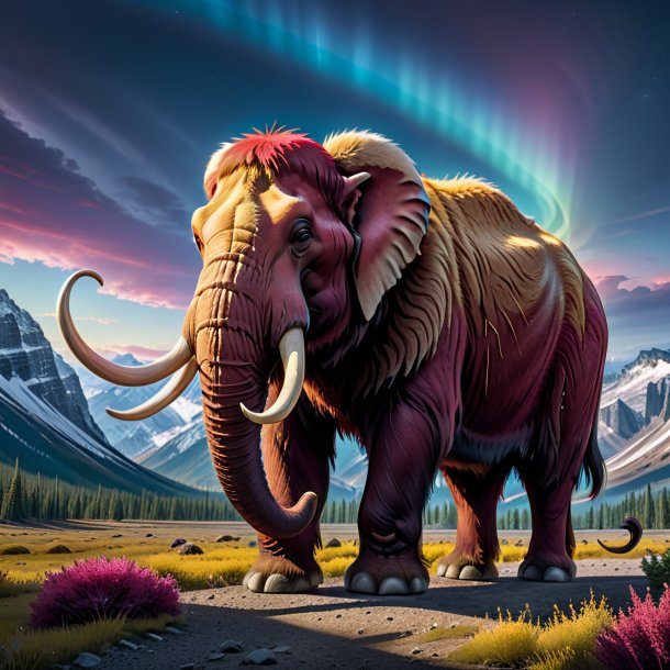 Image of a maroon waiting mammoth