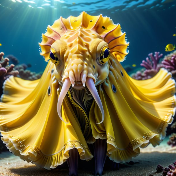 Picture of a cuttlefish in a yellow skirt