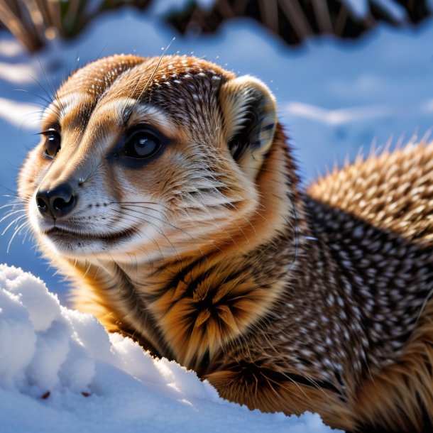 Pic d'un sommeil d'un meerkat dans la neige