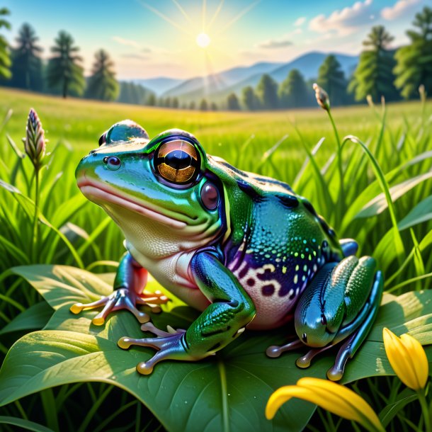 Image d'un repos d'une grenouille dans la prairie