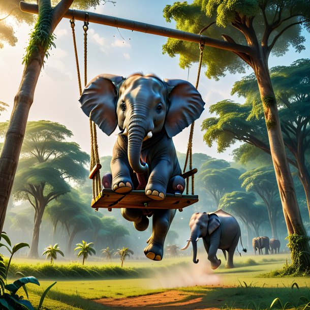 Photo of a swinging on a swing of a elephant on the field