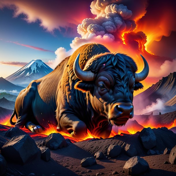 Picture of a sleeping of a buffalo in the volcano