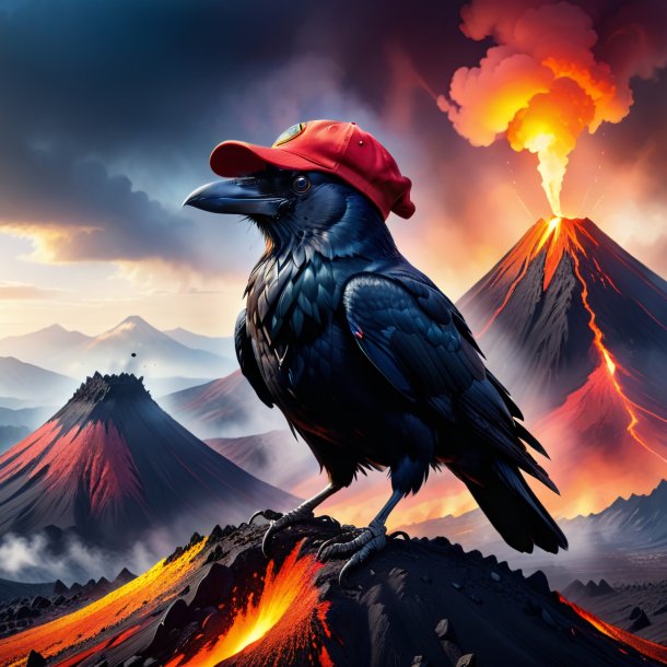 Image d'un corbeau dans une casquette dans le volcan