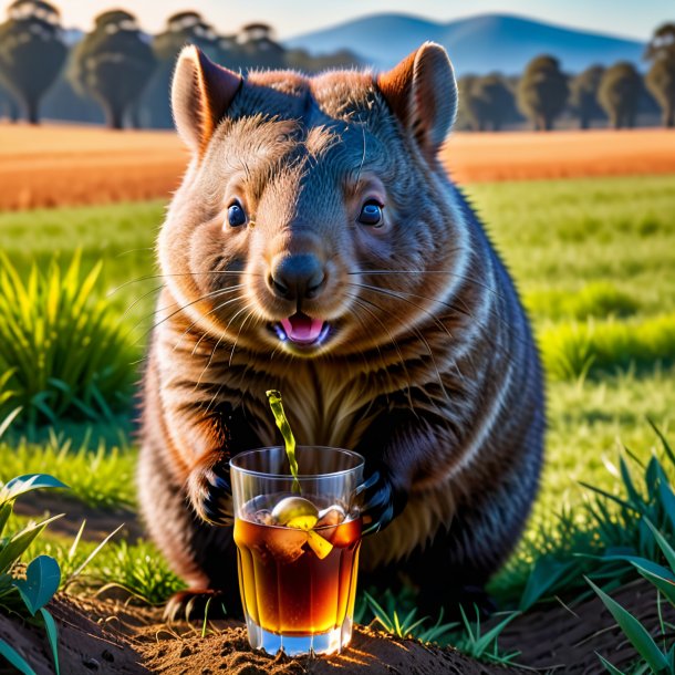 Photo of a drinking of a wombat on the field