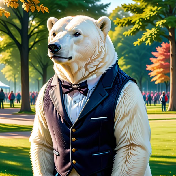 Ilustração de um urso polar em um colete no parque