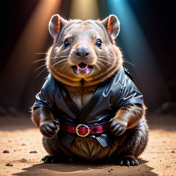 Image of a wombat in a black belt