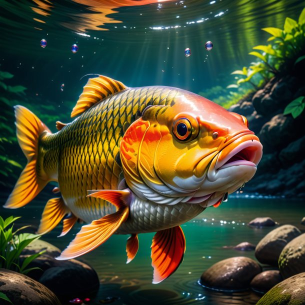 Picture of a carp in a cap in the river