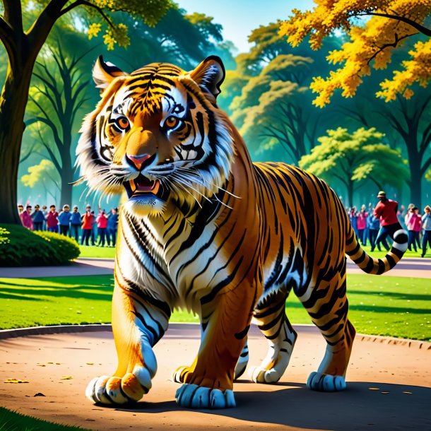 Image d'une danse d'un tigre dans le parc