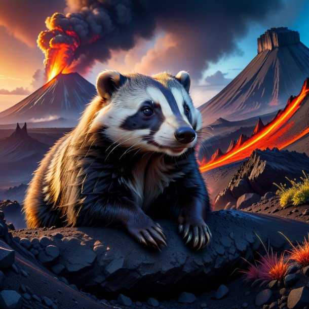 Photo of a resting of a badger in the volcano