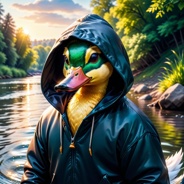 Pic of a duck in a hoodie in the river