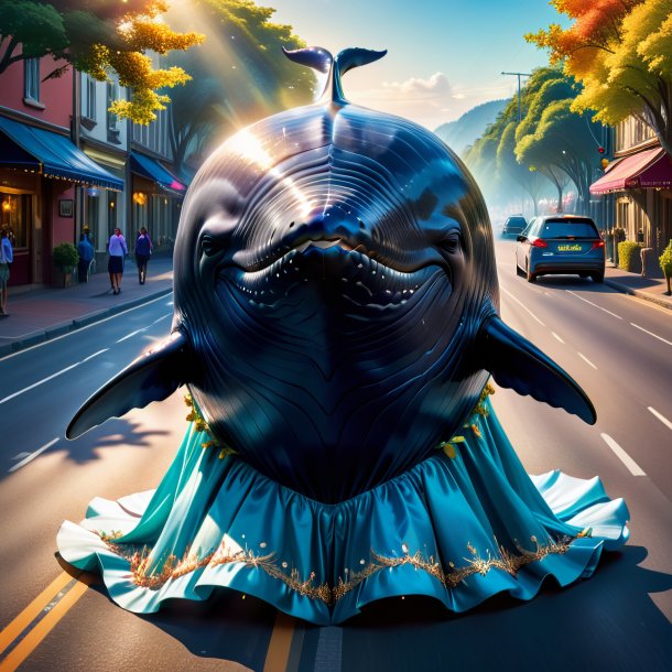 Photo of a whale in a dress on the road