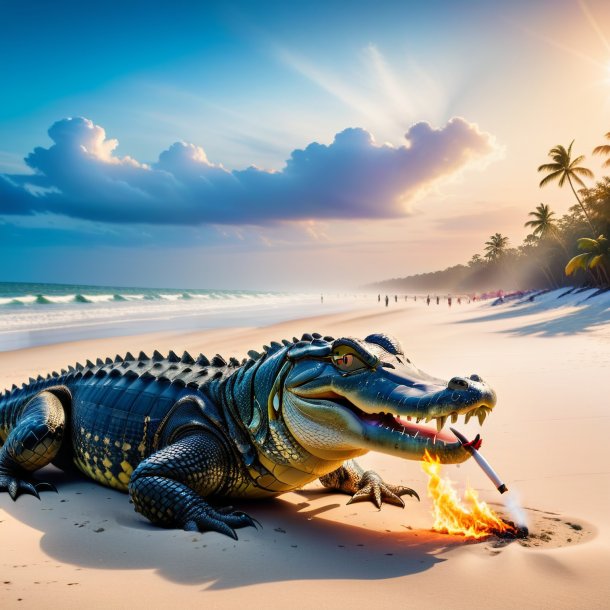 Photo of a smoking of a alligator on the beach